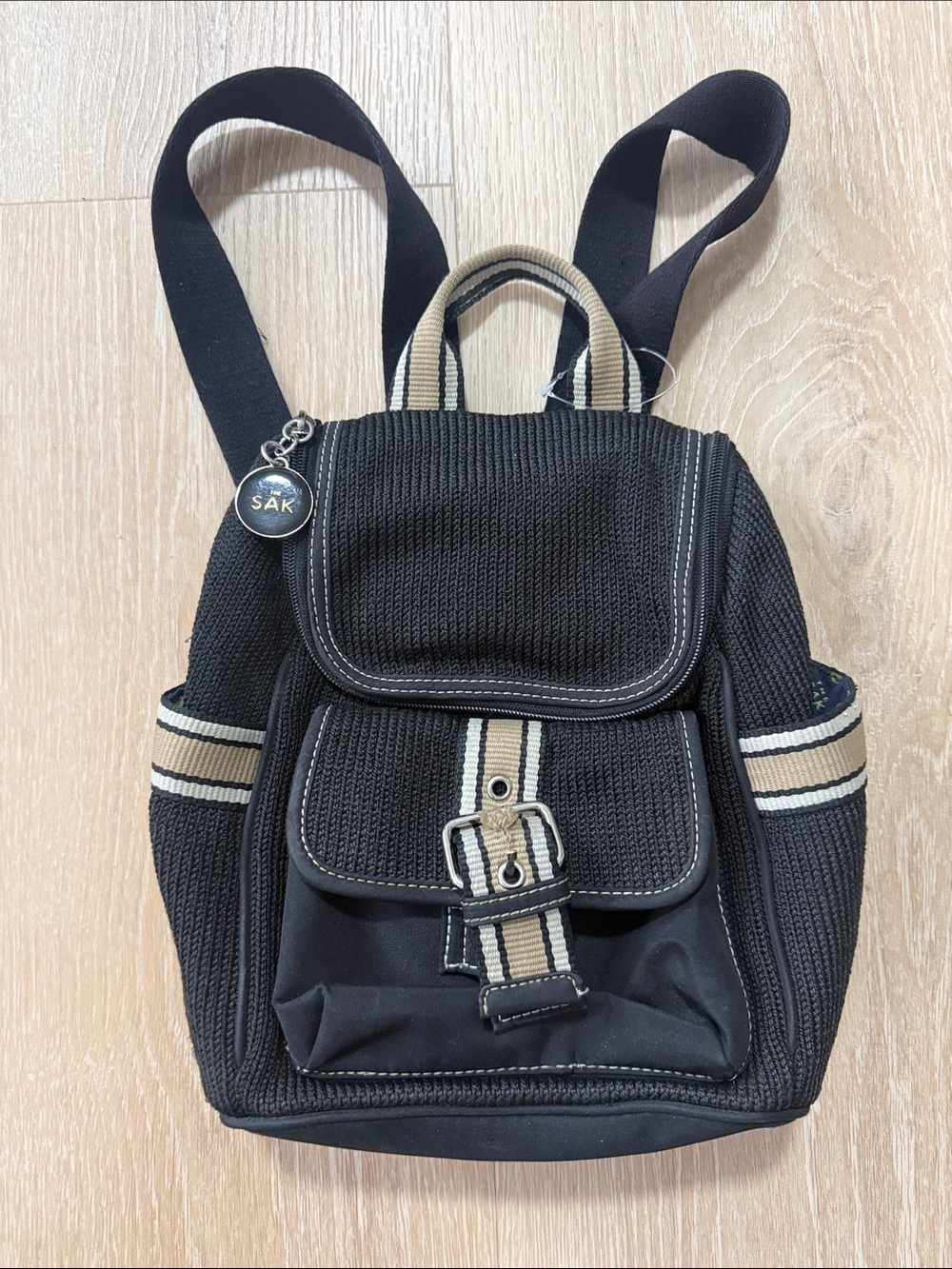 The Sak Vintage Y2K Black and Tan Striped Mini Backpack
